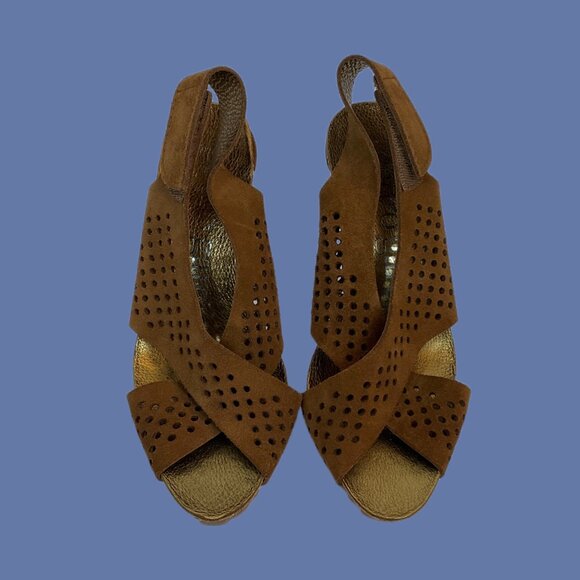 Pedro Garcia Womens Perforated Suede High Heel Sandals Size 5.5 Brown - Picture 1 of 4